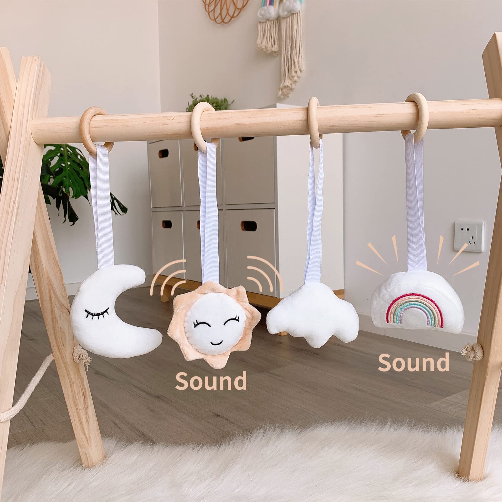 Caudblor Trappez de jeu en bois pour bébé - Puzzle gym avec pendentif - Jouet actif pour chambre de bébé - Décoration de chambre d'enfant