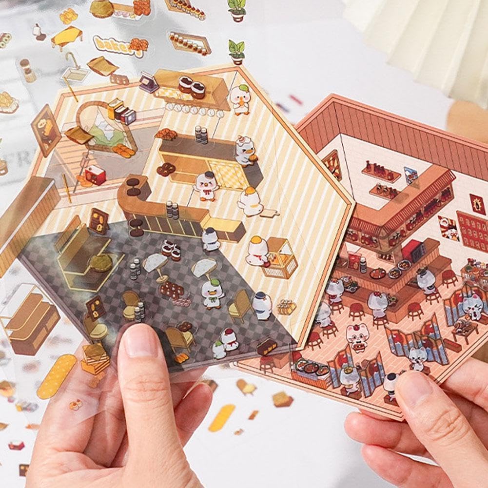 4 Sets DIY 3D House Stickers For Kids & Adults - Supermarket, Coffee Shop, Restaurant, Bookstore Scenes, Reusable Stress Relief Stickers - View #6