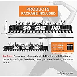 Lapetale Fashion Sports Medal Hanger Display Holder Hook Rack for 40 Medals - She Believed She Could So She Did (16 Wide with 20 Hooks) - Black- Awesome Gifts