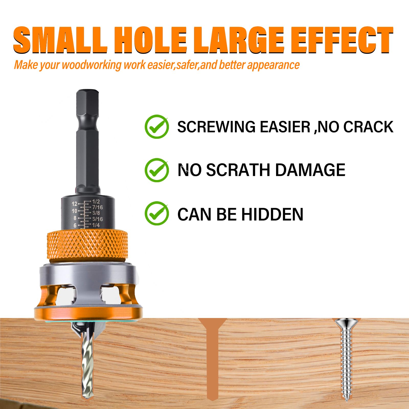 Countersink Drill Bit Set with Depth Stop 4PCS, HCS Four Blades Countersink Bits with Adjustable Depth Stop and L Shape Wrench, Wood Countersink Bit Set for Wood, Plastic, Woodworking