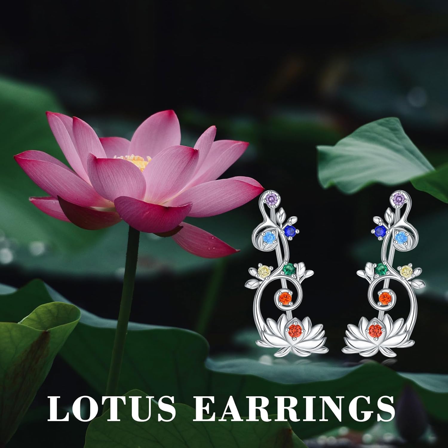 MONGAS Lotus Earrings Sterling Silver Ear Climber Earrings Lotus Jewelry Christmas Gifts for Women