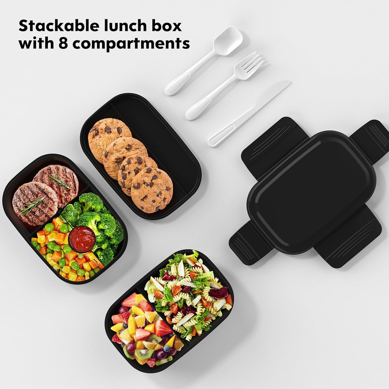 Bento Box Adult, Lunch Box Containers for Men Women with 8 Compartments, Lunch Containers with Utensils, 51 OZ/1900ML, Microwave & Dishwasher Safe - Image 2