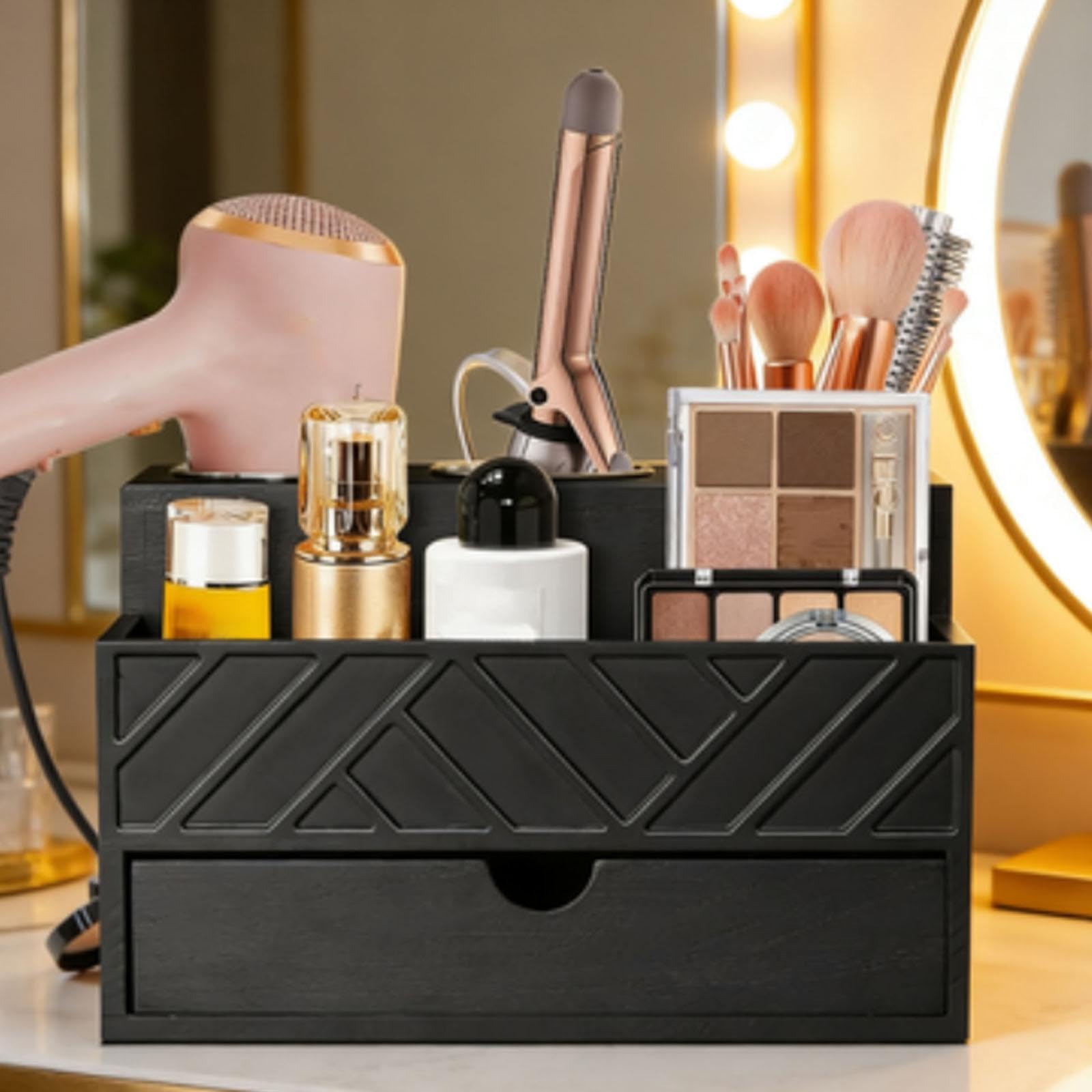Organizer für Haarstyling-Geräte, Make-up-Organizer, Schminktisch-Kosmetikaufbewahrung aus mit Schublade für Küche, Föhn und Hautpflege