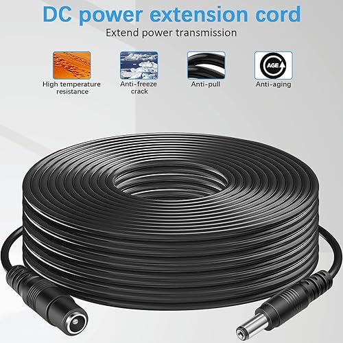 Miniatura 6 de Cable de extensión de alimentación CC, cable de extensión de 12 V CC de 0.083 in x 0.217 in, cable de alimentación macho a hembra, para cámara