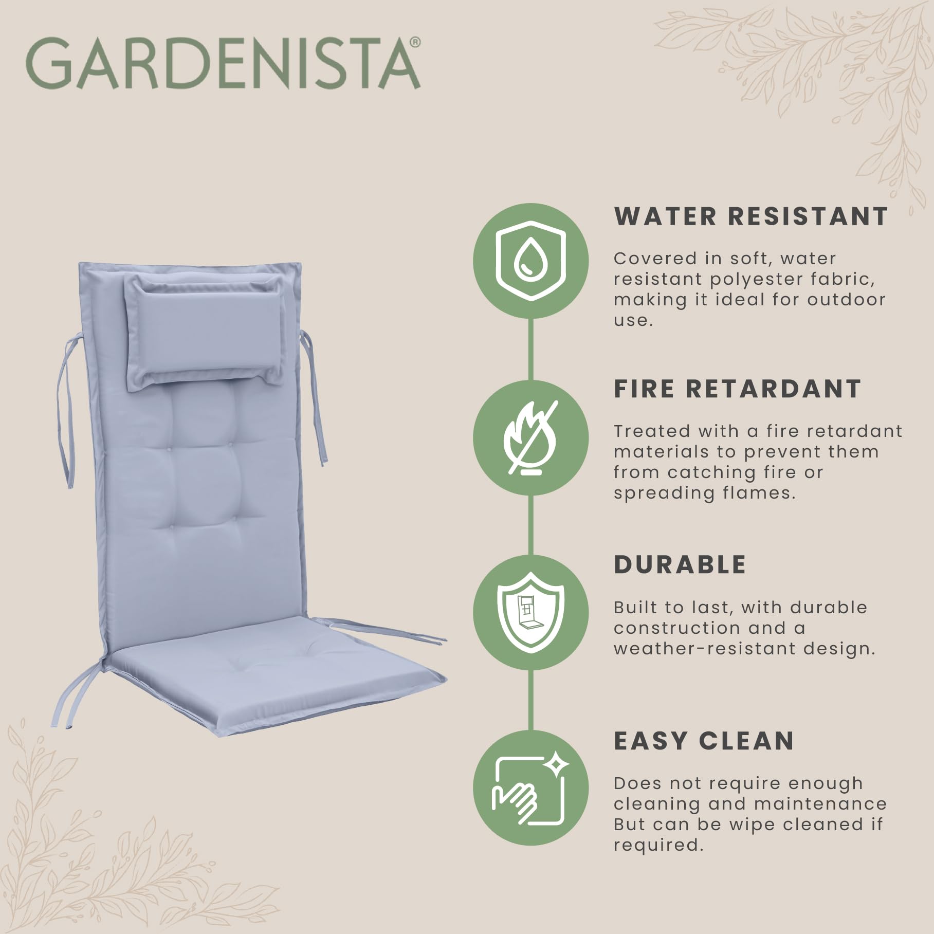 Cuscino Per Sedia Da Giardino Con Schienale Alto | Trapuntato, Impermeabile, 120x50 Cm - 5