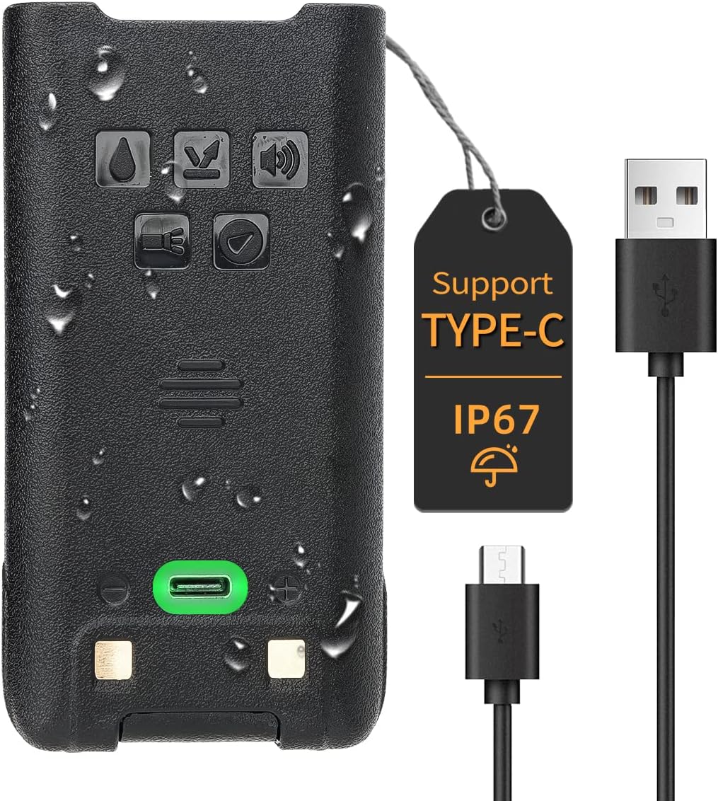 BAOFENGUV-9R Waterproof Battery Support Type-C Charge BL-9 2800 mAh Li-ion 7.4V Replacement Two-Way Radio Battery for UV-9R Pro UV-9G GMRS-9R UV-9R Plus BF-T57 Walkie Talkies