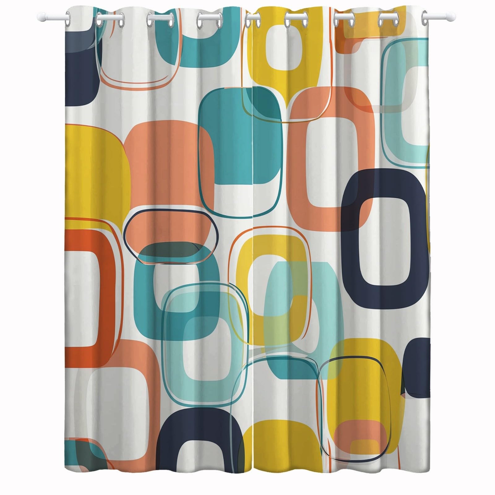Rideaux Occultants Isolants Anti-Froid 91.5L X 160H cm (2 Panneaux), Design Géométrie Rétro Élégante, Tenture à Œillets Opaque pour Salon et Chambre, Coloré
