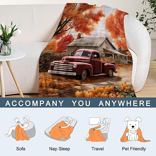 Miniatura 10 de Neatee Living Manta decorativa de otoño, a cuadros, Acción de Gracias, con hojas de calabaza, para sofá, cama, al aire libre, ligera, mullida,
