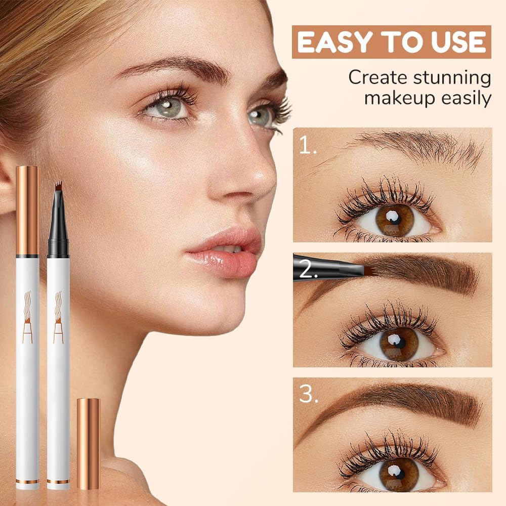 Upgraded Waterproof Magic Eyebrow Pencil, 2025 New 3D Microblading Eyebrow Pencil Contouring Pen 4 Tipped Pen, Natural Makeup Long-Lasting for Women (Dark Brown)
