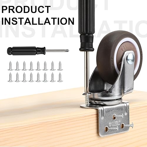 Miniatura 5 de Paquete de 8 ruedas de montaje lateral con freno de 2 pulgadas en forma de L, ruedas pequeñas de placa de elastómero termoplástico, ruedas