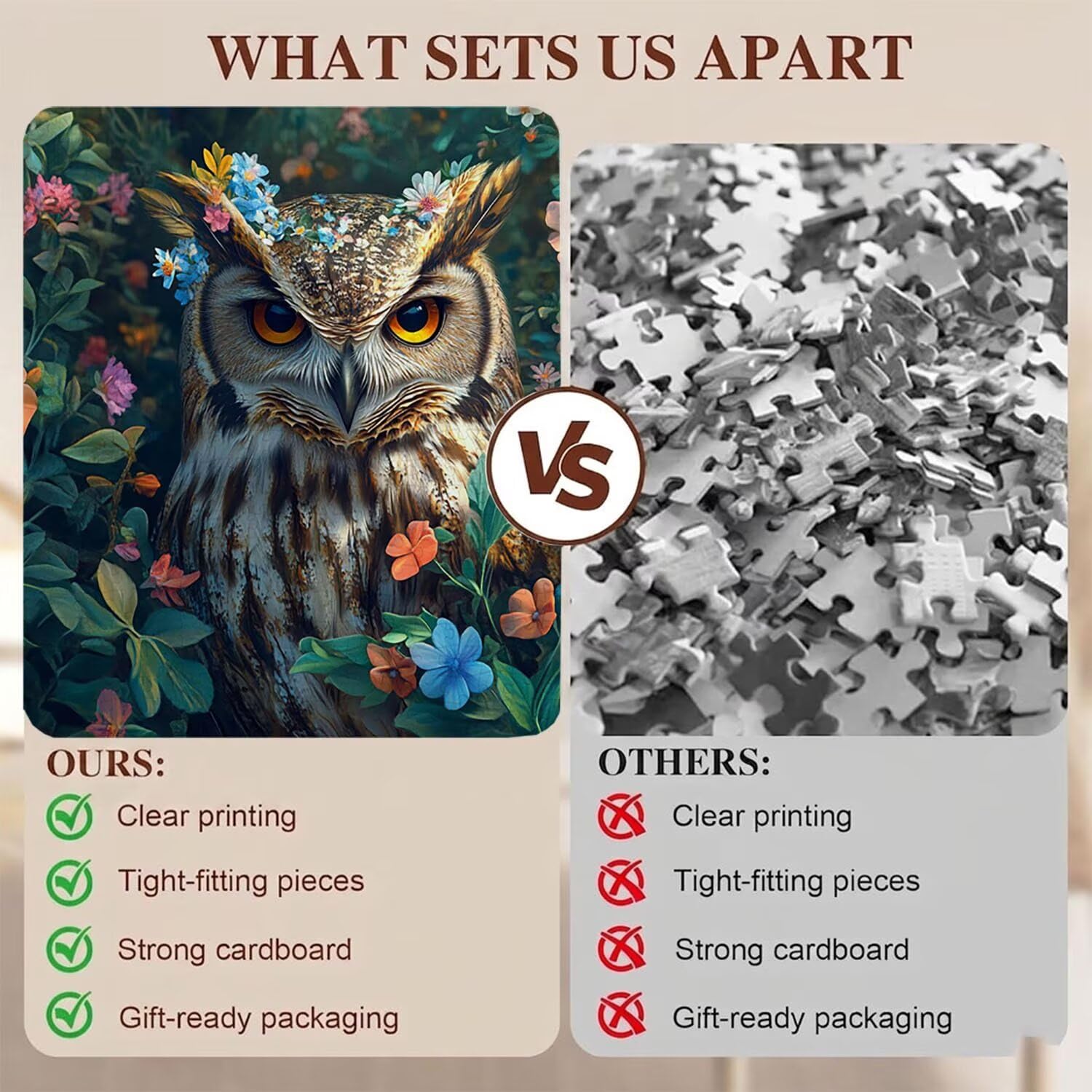 gufo fiore Puzzle 5000 Pezzi per Adulti, Puzzle in Legno - Collezione Classica con Poster Incluso - Sfida di Concentrazione e Passatempo Antistress, Gioco Educativo per Famiglia, 156 x 105 cm f0-720