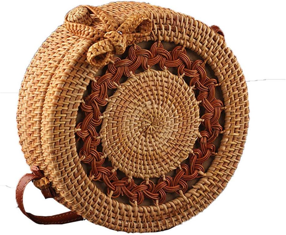 BaellerryZinuo Round Woven Ata Rattan Bag Summer Beach Shoulder Bag for Women