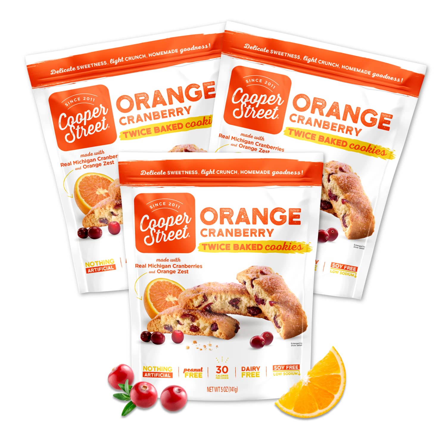 Cooper Street Cookies All Natural Twice Baked Crispy Cookie, Peanut & Dairy Free, Biscotti Style 18oz, Blueberry Lemon (Pack of 3)