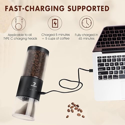 Miniatura 5 de SANMAS Molinillo de café eléctrico con núcleo de molienda de acero inoxidable, molinillo de café recargable con 80 ajustes de molienda de fino a