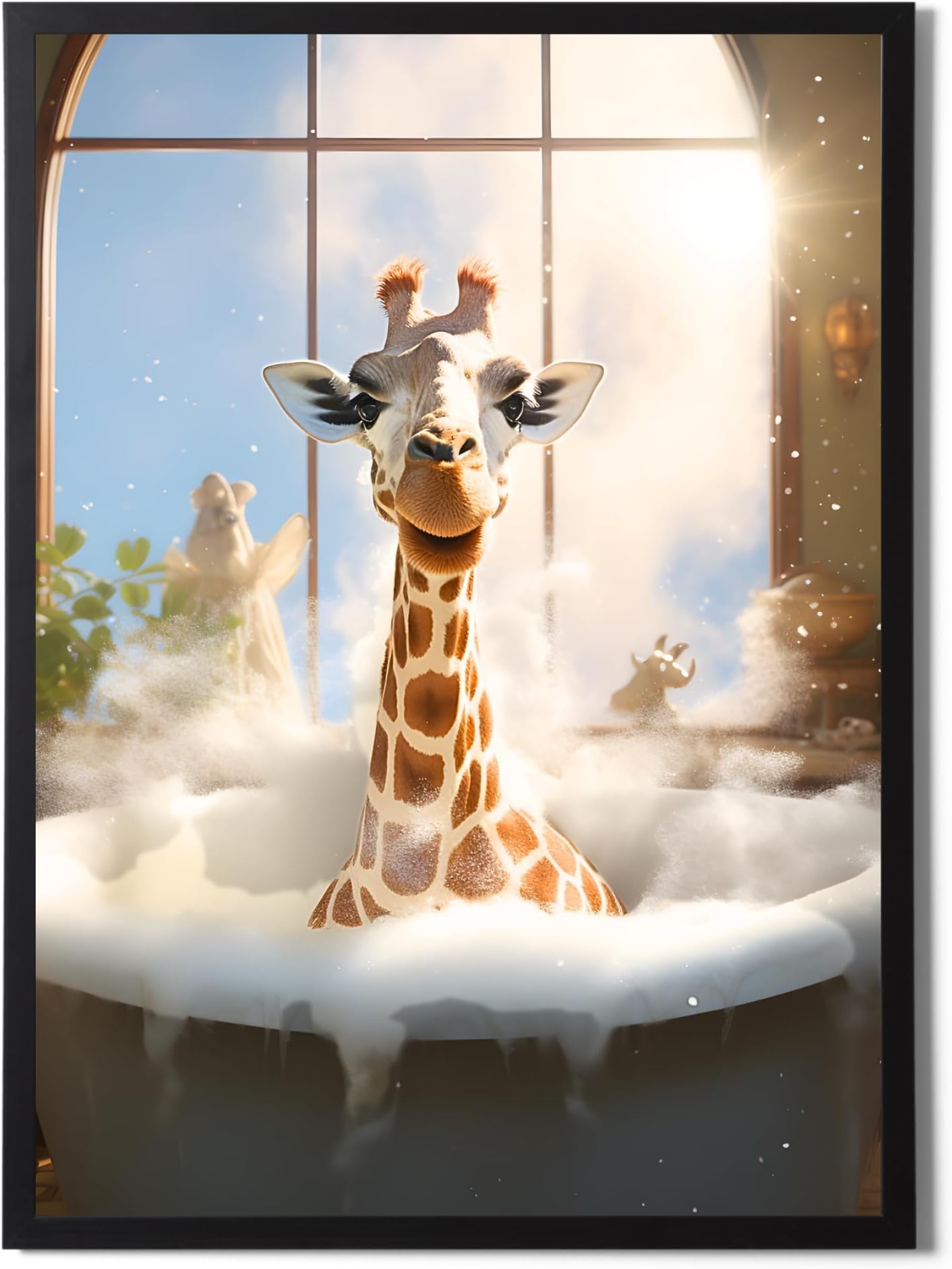 State Media Vision Giraffe in a Bath Poster - Funny Bathroom Wall Art - Animal Home Decor - Variety of Sizes (Giraffe in Bath Indoors, A4 Print Only)