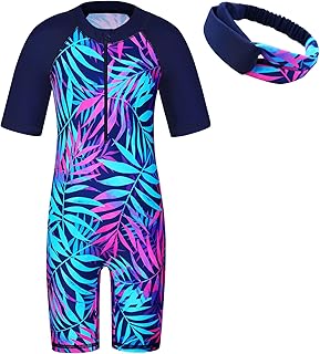 ZNYUNE Girls UV Sun Protection Swimsuit One Piece Long Sleeve UPF 50+ Sunsafe Swimwear Kids Swimming Costume with Zipper ...