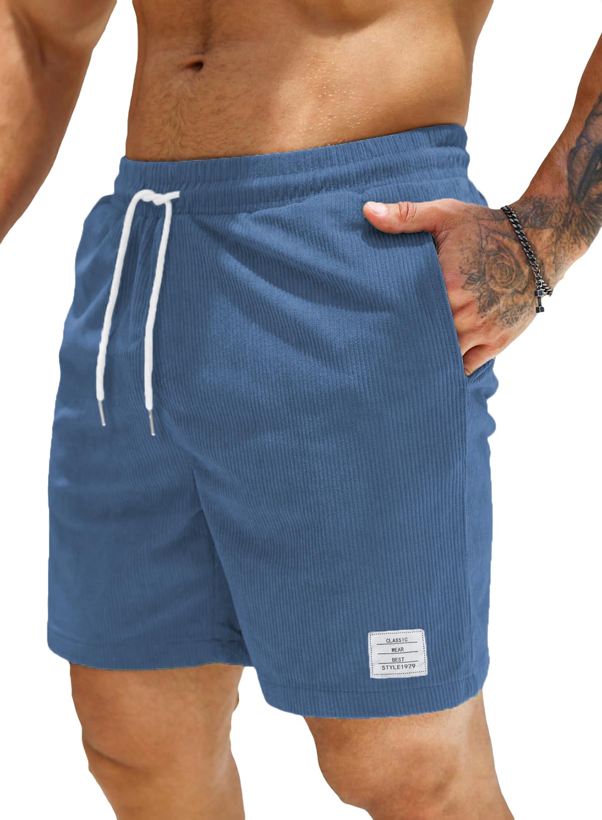 JMIERR Corduroy Shorts Herren Sommer Freizeit Leinen Stretch Baumwolle Elastische Taille mit Taschen