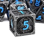 Haxtec Metal DND Dice Set Black Blue Dragon D&D Dice Set with Leather Dice Bag Metal Polyhedral Dice Compatible with Dungeons and Dragons Gifts TTRPG Dice