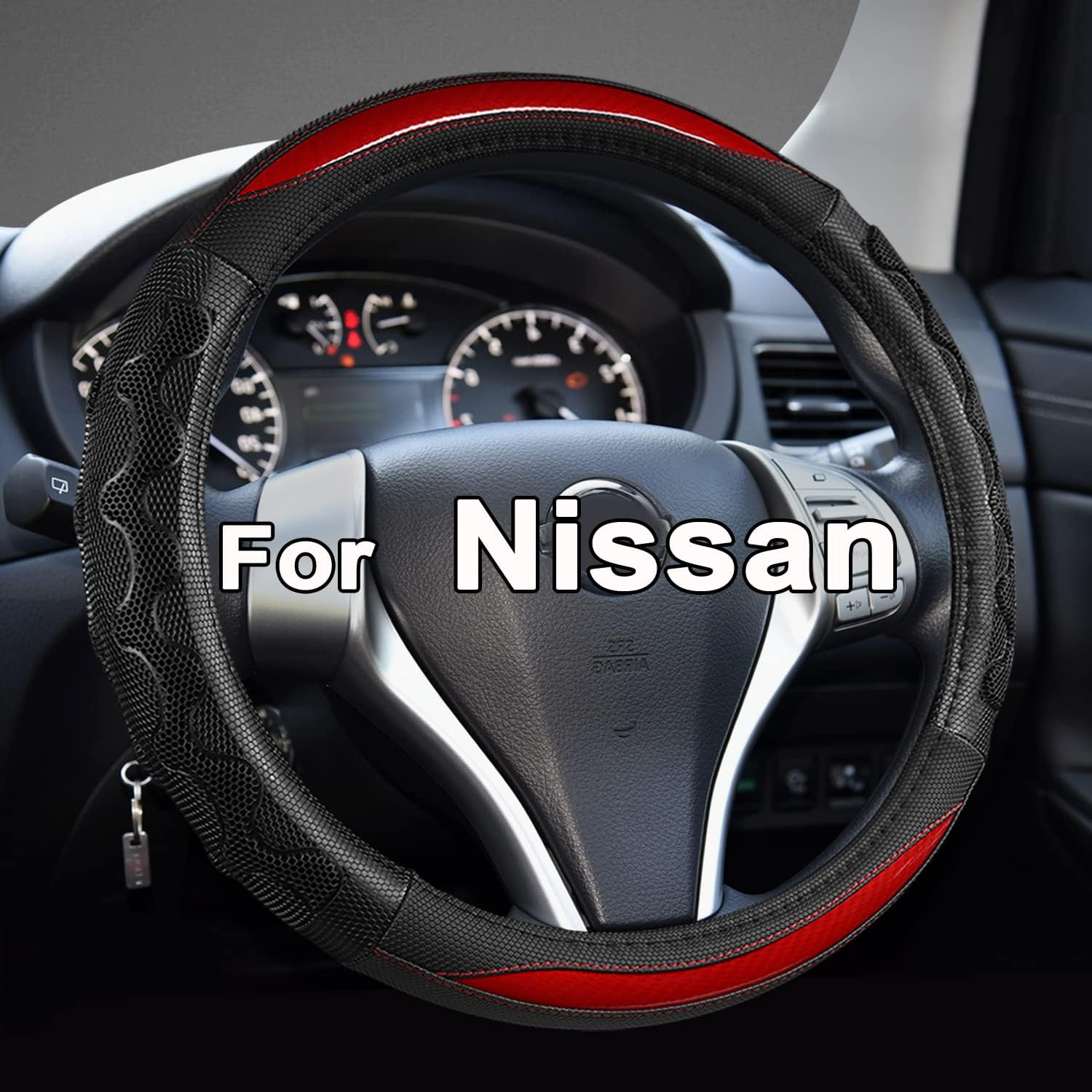 GIANT PANDA Car Steering Wheel Cover for Hyundai 14.5-15 inches Steering Wheel Custom Fit, 3D Honeycomb Hole Anti-Slip Grip - Red