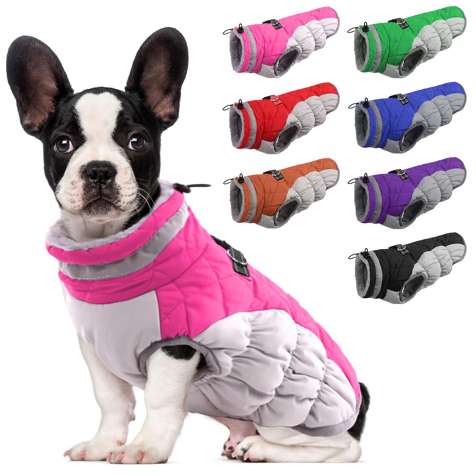 Lelepet Dog Coat Warm Dog Winter Coat Waterproof Dogs Jacket with Harness Built in Reflective Pet Fleece Vest Zip-Up Cold Weather Coats for Large Dogs Turtleneck & Windproof Coats Boston Terrier L — view 60