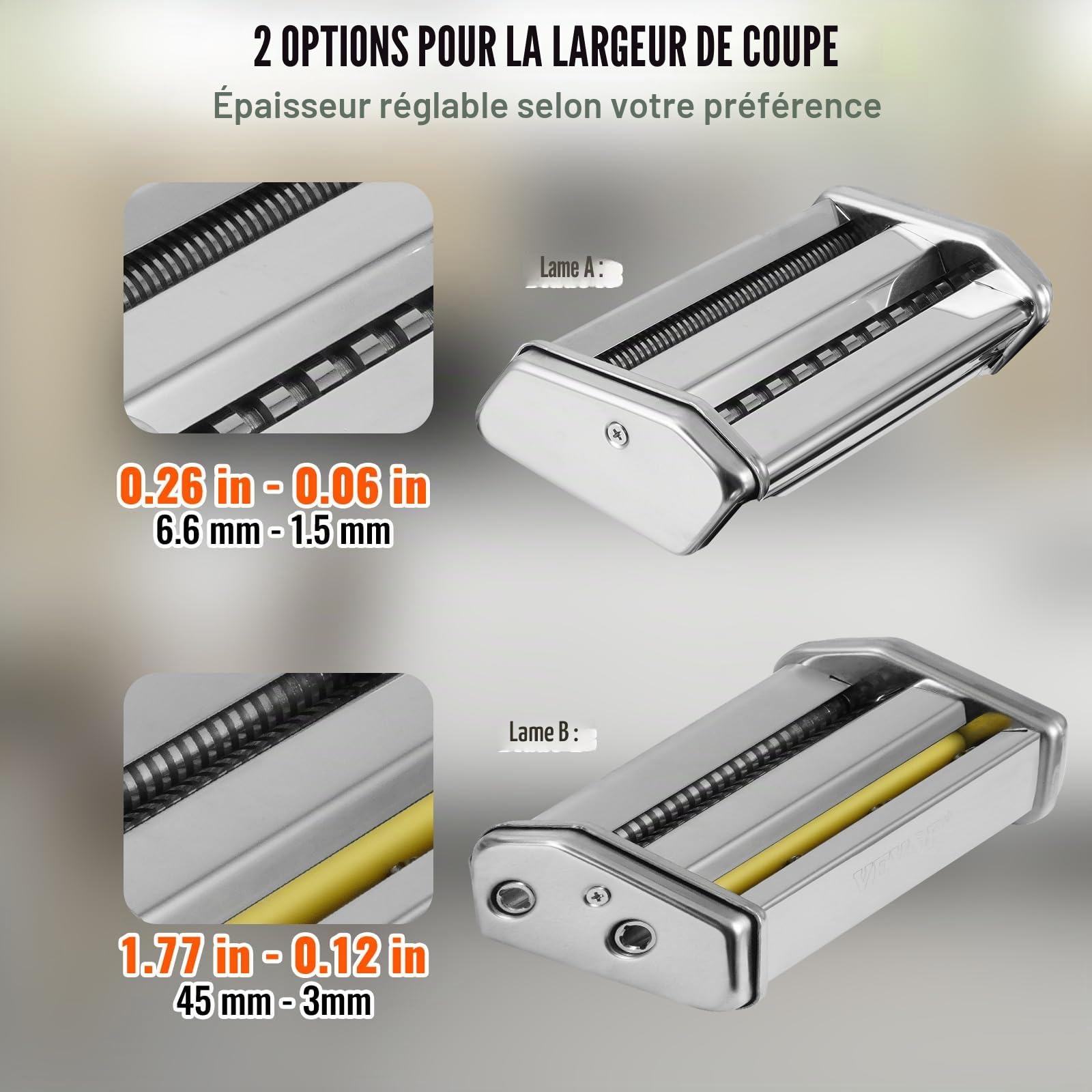 VEVOR Machine à Pâtes Électrique Acier Inox Machine à Pâtes Fraîches Italiennes 9 Épaisseurs 0,3-3 mm Largeur 1,5/6,6 mm 3/45 mm Manivelle Incluse pour Spaghettis Emballages de Boulettes et de Ravioli