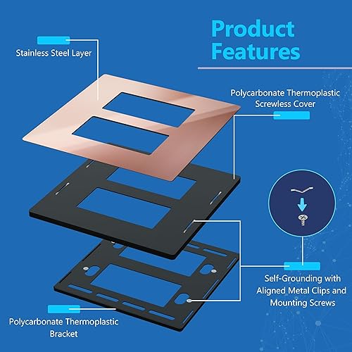 Miniatura 121 de LIDER - Cubierta decorativa de interruptor doble con acabado mate, placa de pared sin tornillos, tamaño mediano, 2 bandas, 4.88 x 4.92 pulgadas