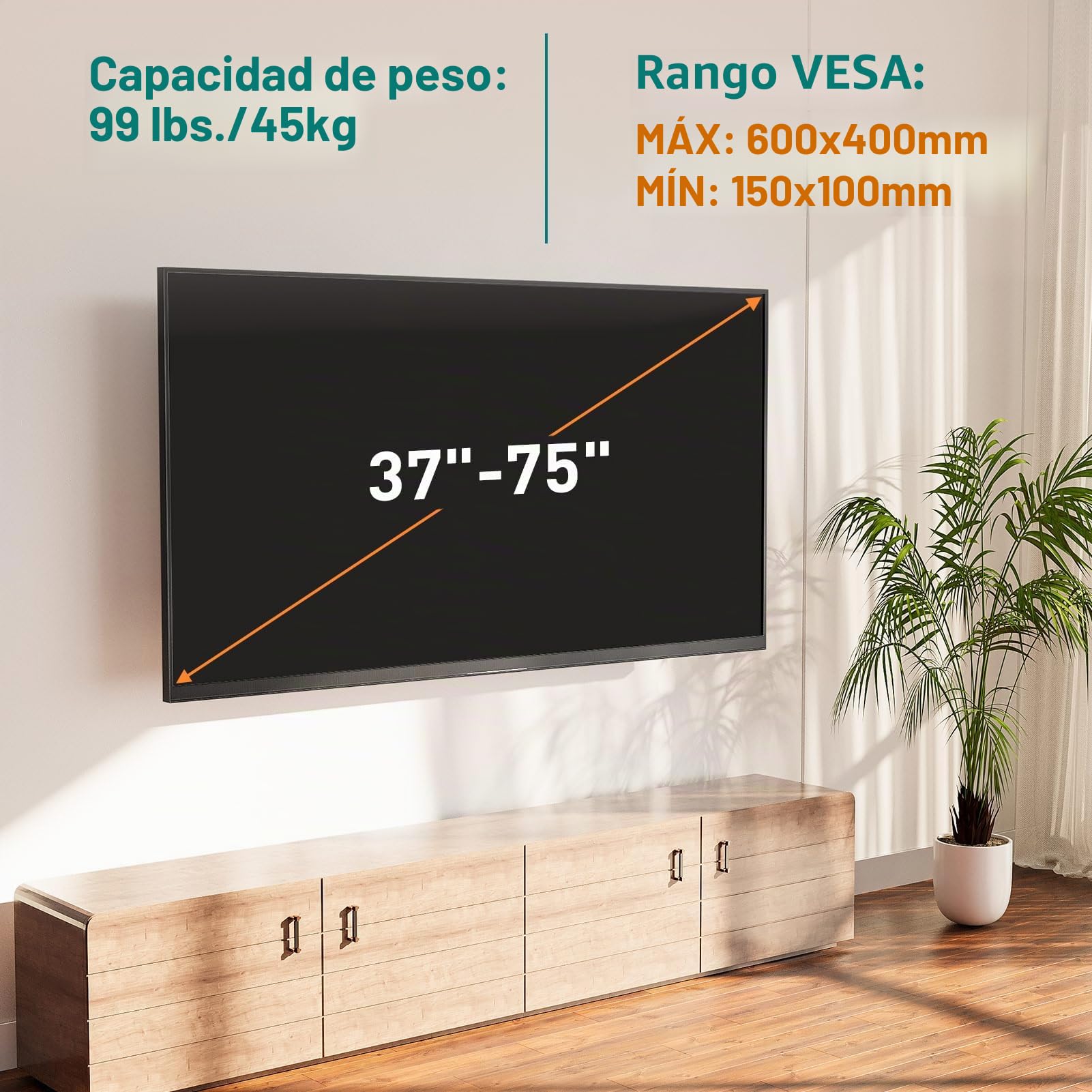 ELIVED Soporte de pared para TV, brazo de enlace extra largo de 813 mm para TV de 37-75 pulgadas | Soporte de pared inclinable, giratorio y giratorio TV Max. VESA 600 x 400 mm hasta 45 kg EV1036