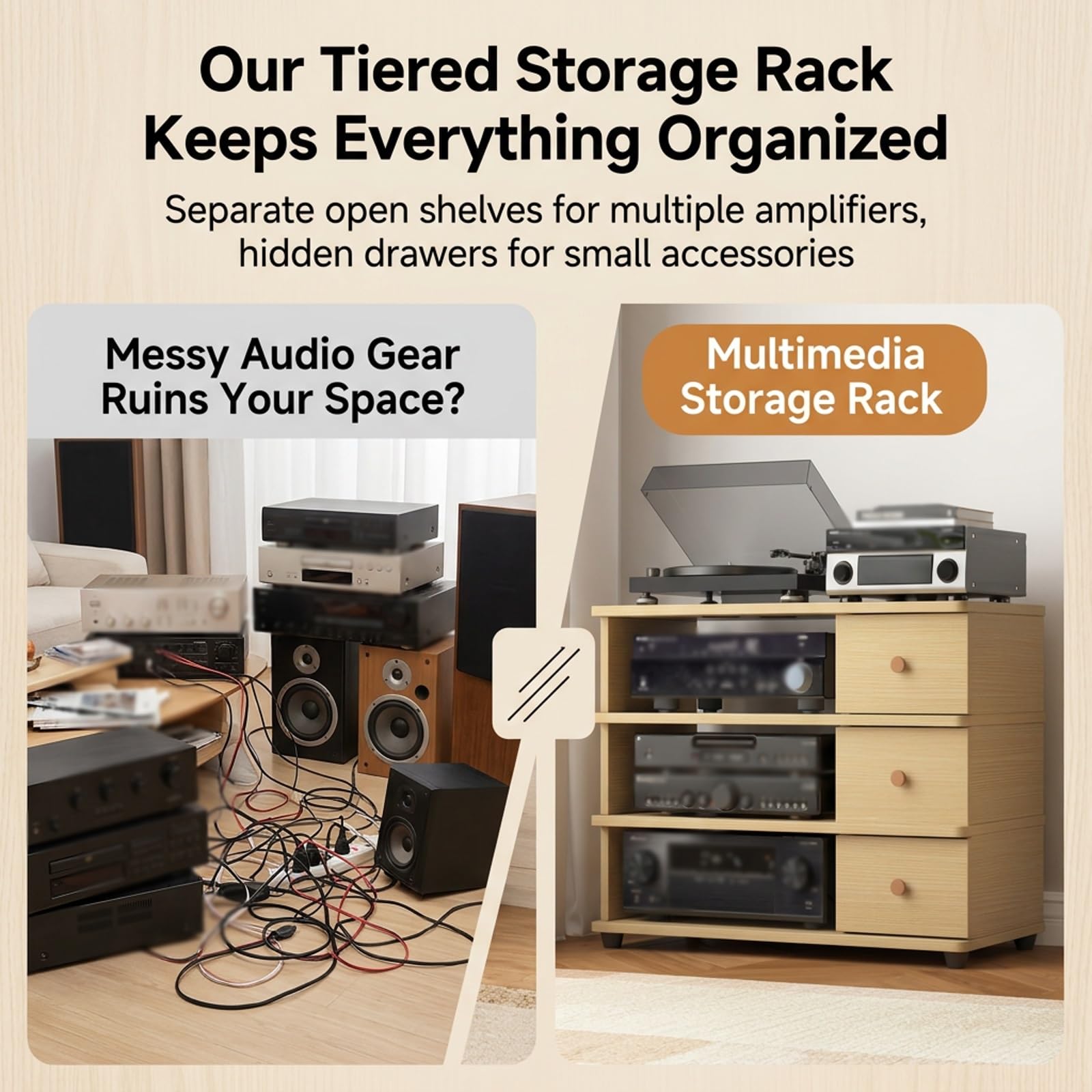 HiFi Rack mit Resonanzdämpfung, Mehrstöckiges Schallplattenregal