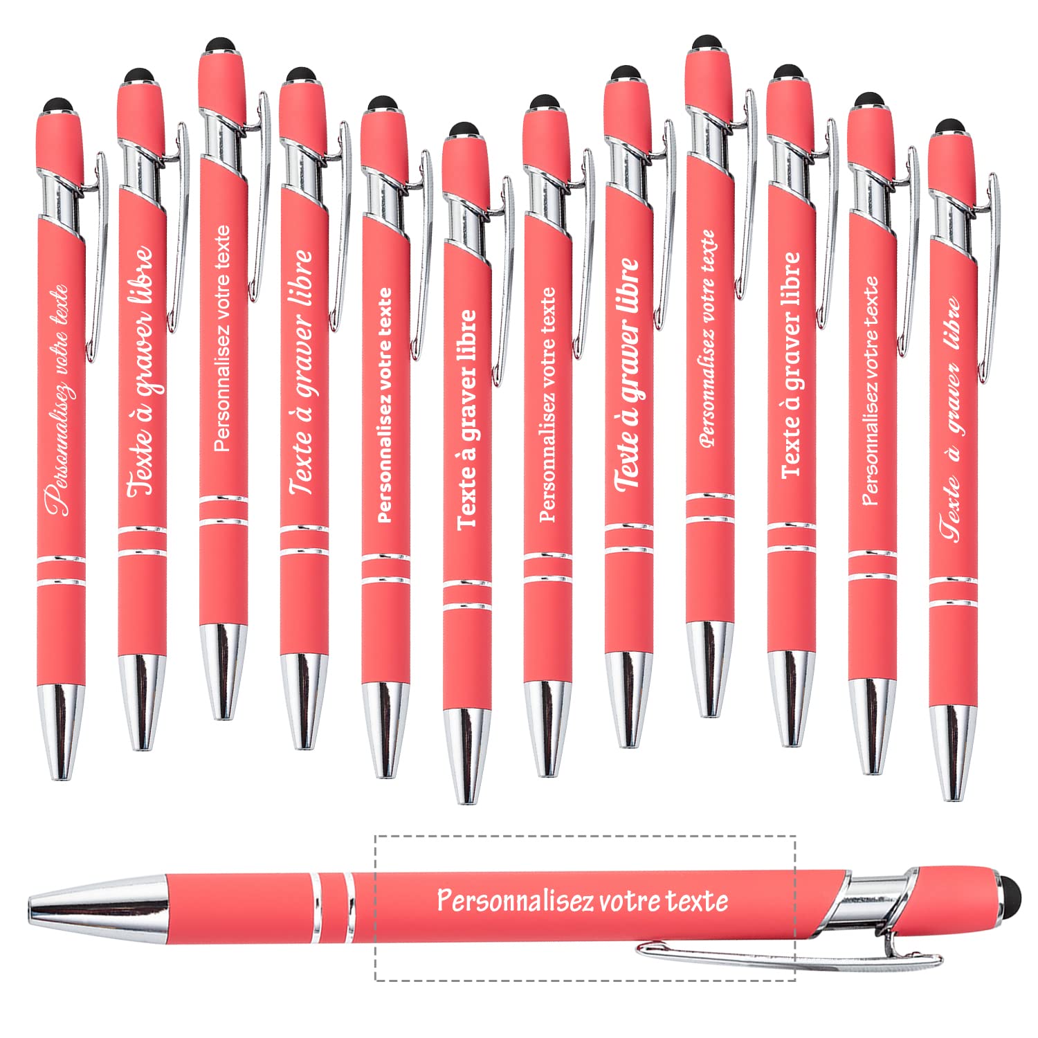 Brocade Creek 60 personalised ballpoint pens with names, with soft touch screen pens, dual purpose pens for study, office, smooth writing, black ink pens