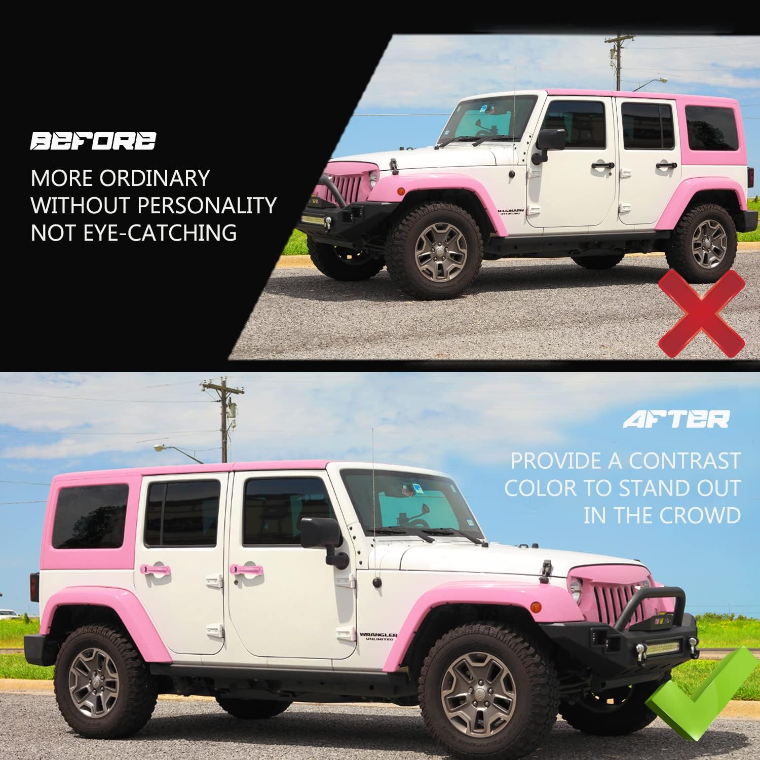 Camoo Door Handle Cover Inserts & Tailgate Handle Cover ABS Exterior Door Accessories for Jeep Wrangler JK 2007-2018 4 Door / 2008-2012 Jeep Liberty / 2007-2011 Dodge Nitro 5pcs (Pink)