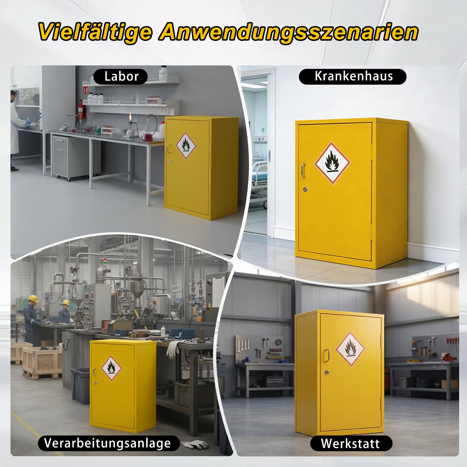 Armoire de rangement de sécurité - 71 x 46 x 31 cm - Armoire de sécurité industrielle - Résistante au feu - Avec séparateurs réglables - Qualité industrielle et laboratoire - Jaune