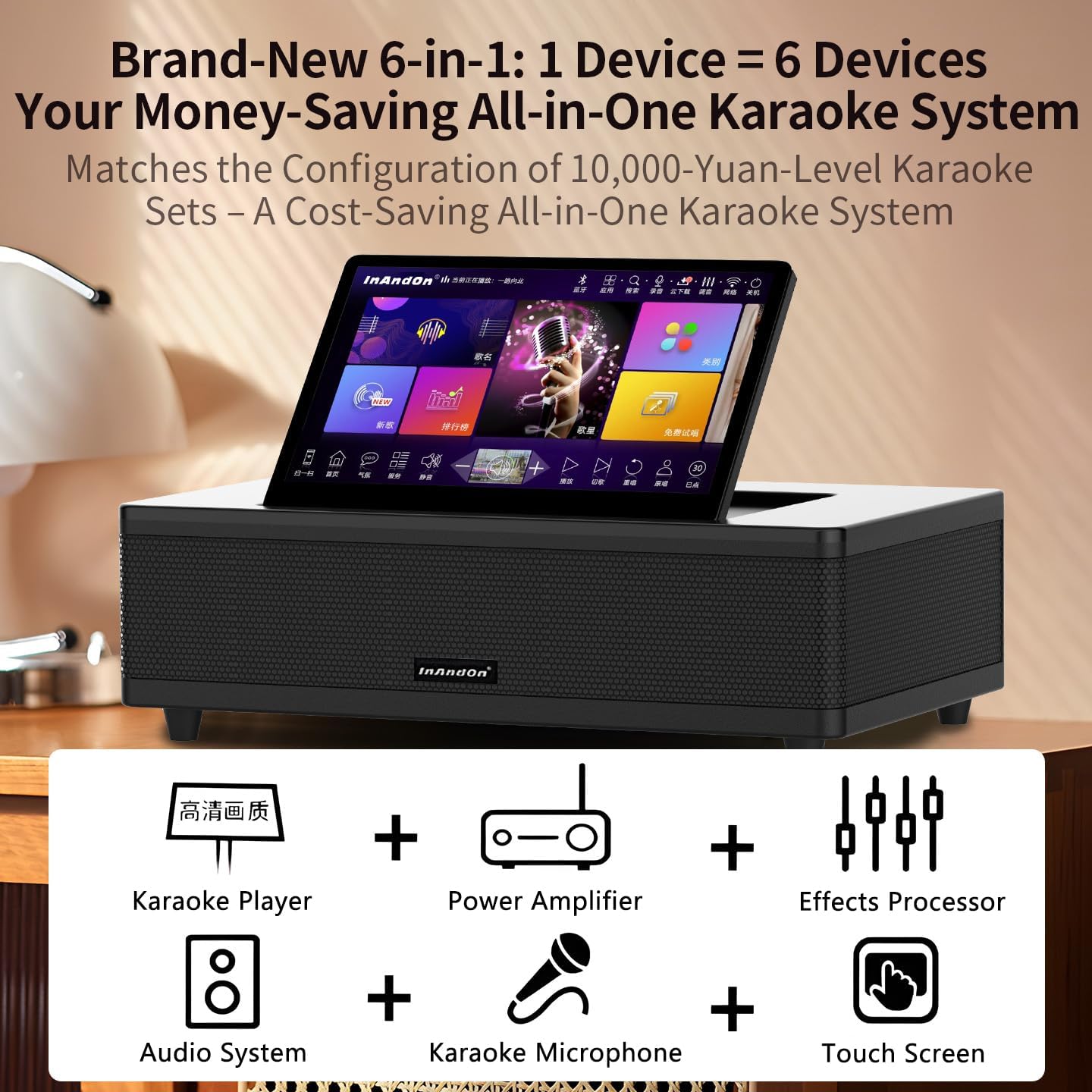 12.2" Karaoke Machine with 2 Wireless Microphones Home KTV All-in-One with Touchscreen Support Online Streaming YouTube/Movies Hi-Fi Sound Multilingual for Home Party Entertainment (White 4TB)