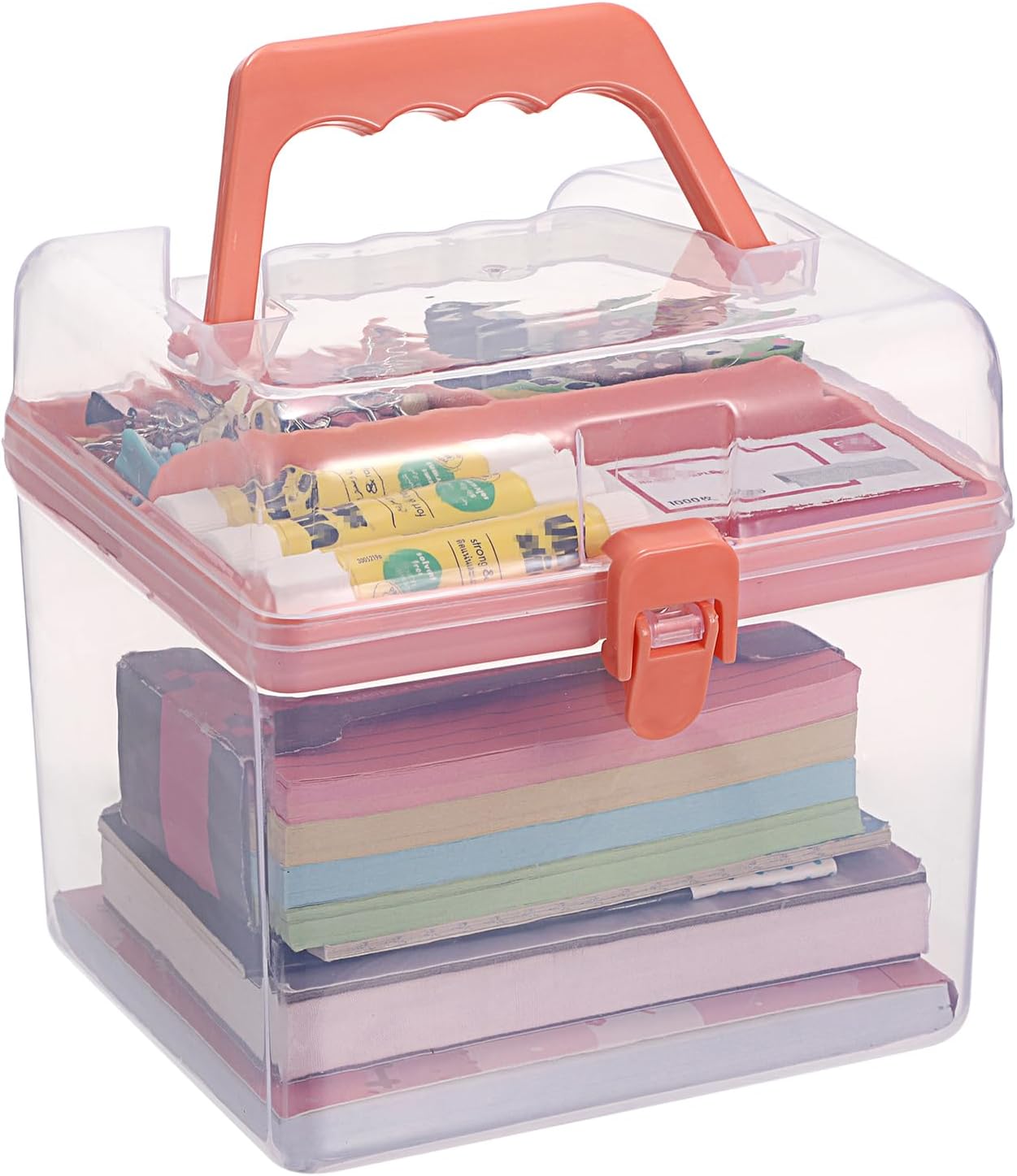 BTSKY Multipurpose Plastic Craft Storage Containers with Removable Tray, Clear