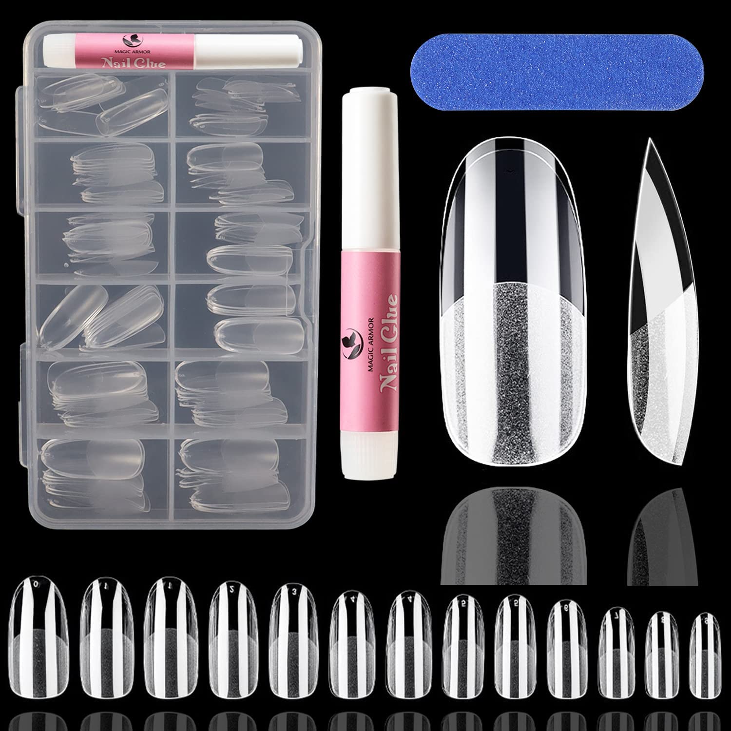 MAGIC ARMOR Round Almond Fake Nails Gel Nail Tips 120pcs Short Oval Almond Clear Press on Nail Tips Short Oval Round Tip Full Cover French Nail Extensions,10 Sizes