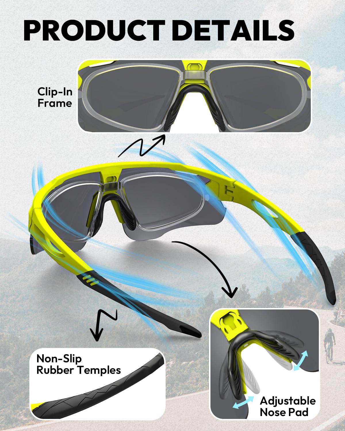 Victgoal Lunettes de cyclisme avec verres polarisés, protection UV400, anti-reflet, lunettes de soleil pour homme et femme, monture TR90, ultra légères, pour sports de plein air, cyclisme, course à