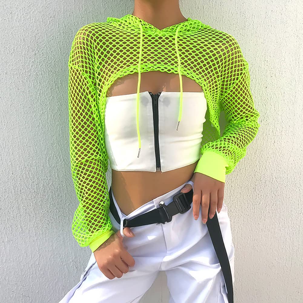 Maglia da donna a maniche lunghe, senza pancia, con cappuccio Streetwear Hip Hop