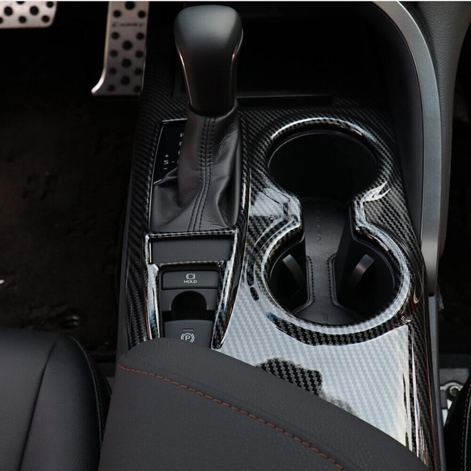 x xotic tech Carbon Fiber Black ABS Gear Shift Panel Console Water Cup Holder Cover Trim, Compatible with Toyota Camry SE LE TRD 2018 2019 2020 2021 2022 2023 2024 Without Seat Heater Buttons