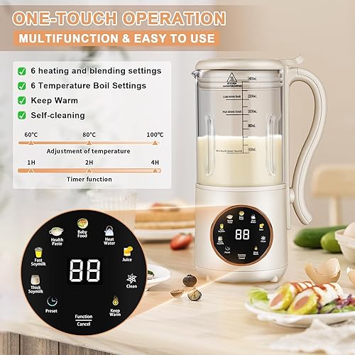 Miniatura 2 de Máquina automática de leche de nueces, 47 onzas (47.3 fl oz) de leche de soja automática para avena, leche de soja, coco, leche de origen vegetal,