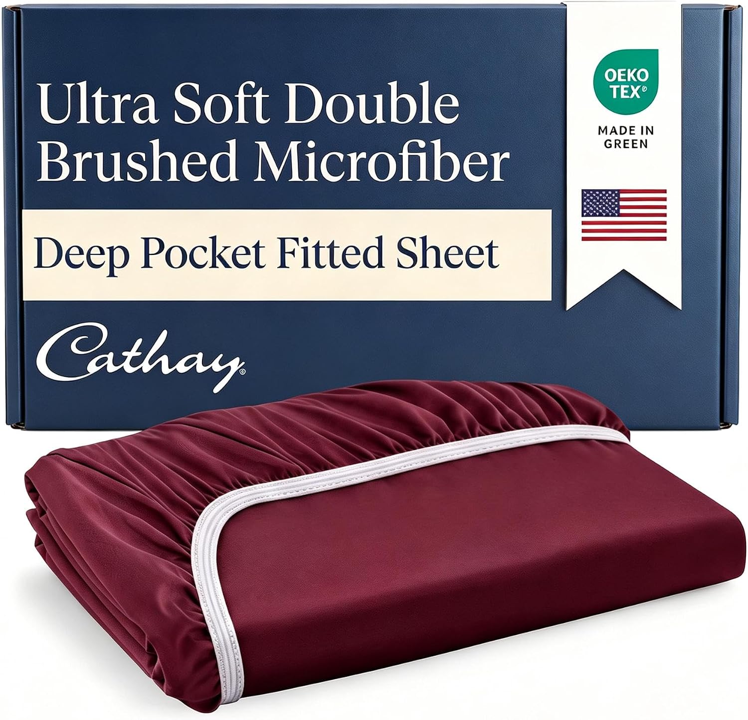 Cathay Home King Fitted Sheet Only - 14" Deep Pocket Microfiber Sheet, Double Brushed Ultra Soft Bed Sheet, Wrinkle & Fade Resistant, Burgundy