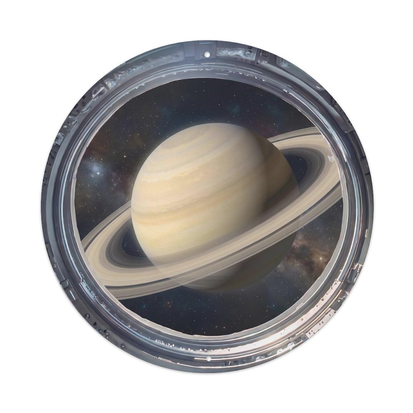 Metal Tin Sign Ringed Planet Clouds from Space Station