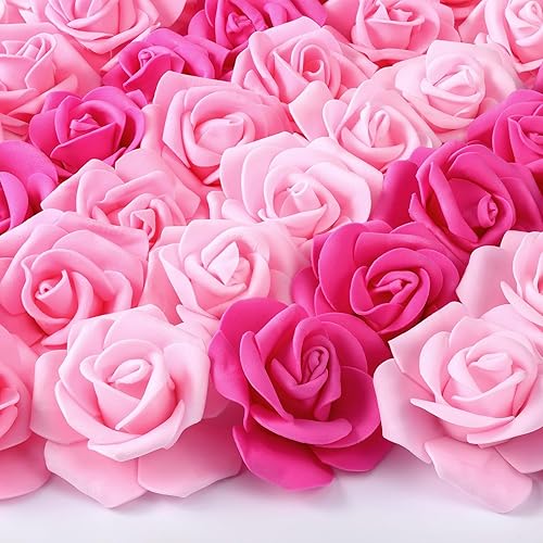 Crowye 500 cabezas de rosas artificiales a granel, rosas de color rosa, sin tallo, de espuma falsa, mini rosas polvorientas para bricolaje,