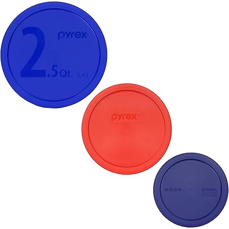 Pyrex (1) 325-PC Blue 2.5 Quart (1)323-PC Red 1.5 Quart (1) 322-PC Blue 1 Quart Mixing Bowl Lids Made in the USA
