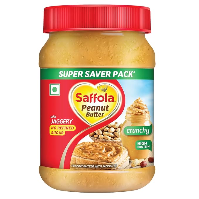 Saffola Peanut Butter with Jaggery, Crunchy 850 gm | High Protein Peanut Butter | No Refined Sugar