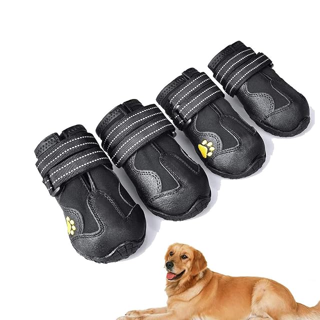 Botas para Perros de 4 Piezas,Zapatos Impermeables para Perros con Correas Ajustables Reflectantes…