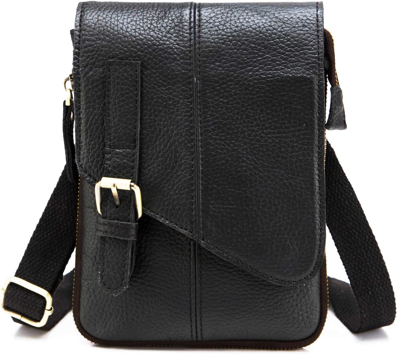 Le'aokuu Mens Genuine Leather Small Messenger Shoulder Satchel Phone Pouch Belt Waist Bag Pack