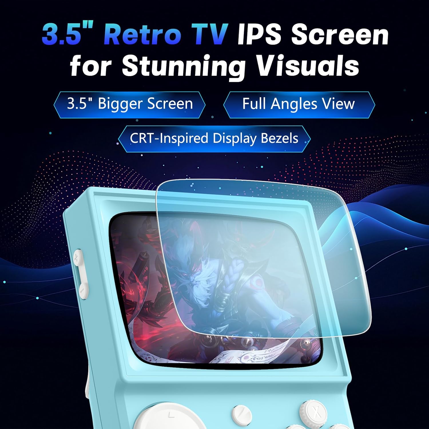 R36T Retro Handheld Game Console, Portable Retro Gaming Console with 3.5” CRT-Inspired Screen, 3500mAh Arcade Classics, Supports Multiple Mainstream Emulators, WiFi Network Battling, 64GB (Blue) - Image 2