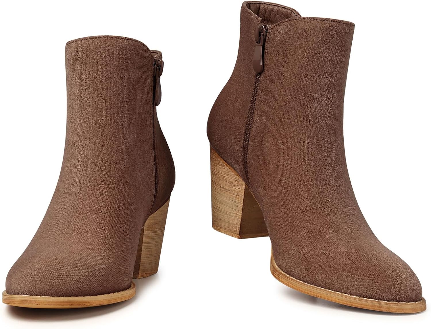 TEMOFON Ankle Boots for Women Booties: Brown Short Boots Low Chunky Heel Side Zipper Size 7 - Fall 2025 Suede Comfortable Dressy Booties Shoes - Image 7