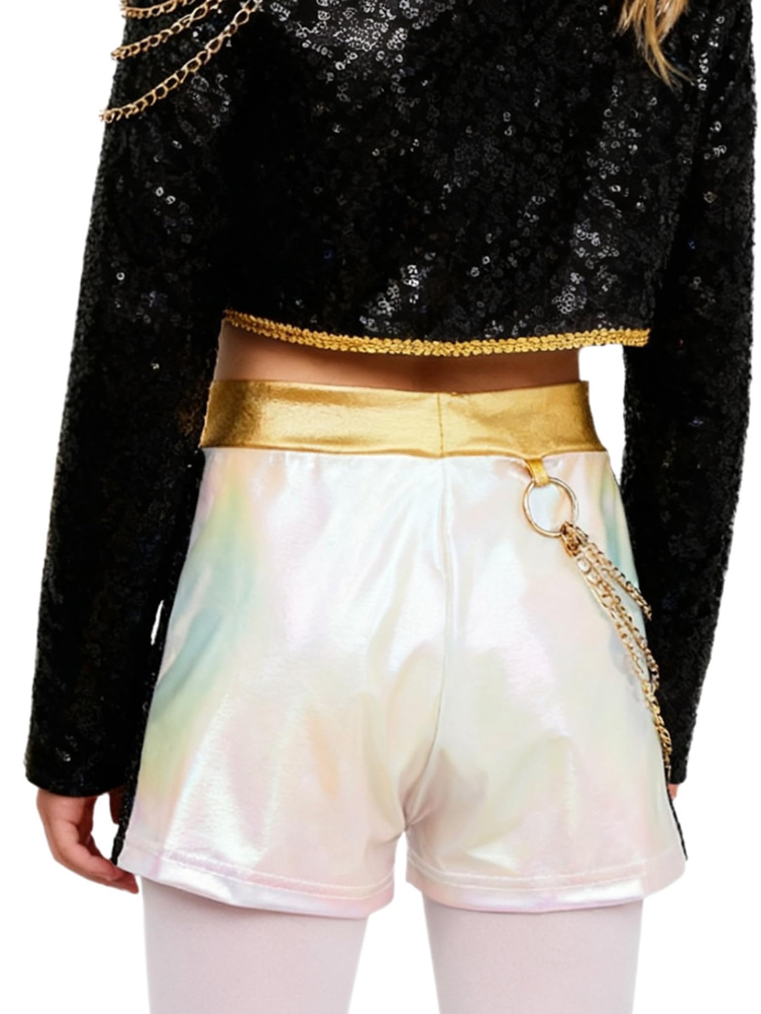 Culottes de Danse Enfant Fille Costume de Chanteuse Shorts Paillettes Chaînes Tenue Performance de Scène