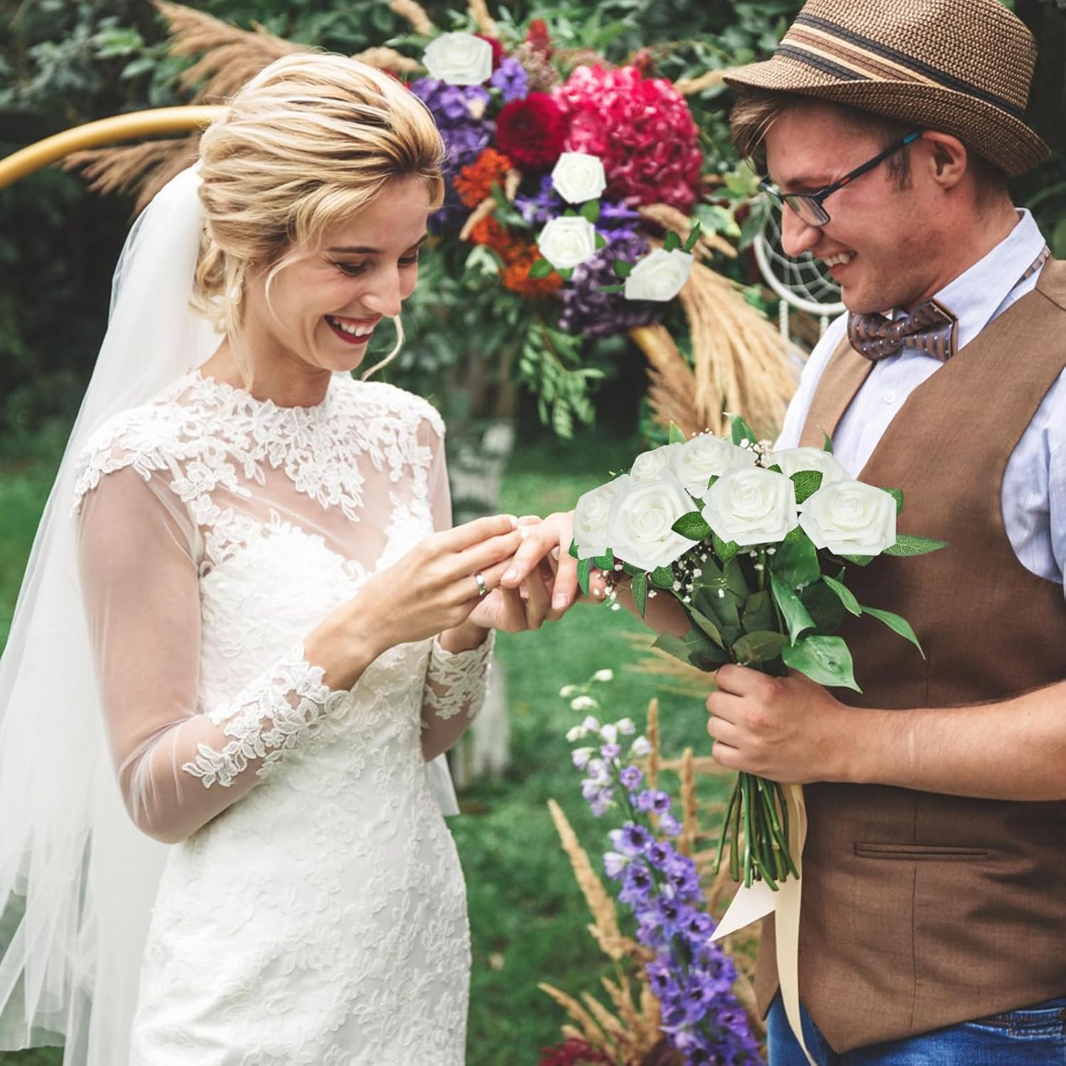 WLT 25Pcs White Roses Artificial Flowers Bulk, Real Looking Foam Rose with Stems for Home Decorations DIY Wedding Bouquets Floral Arrangements Bridal Shower Valentine's Day - Image 5