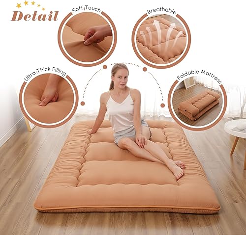 Miniatura 125 de Colchón japonés de suelo, colchón futón con bolsa de almacenamiento portátil, colchón enrollable grueso de tatami adecuado para campamento, Un negro